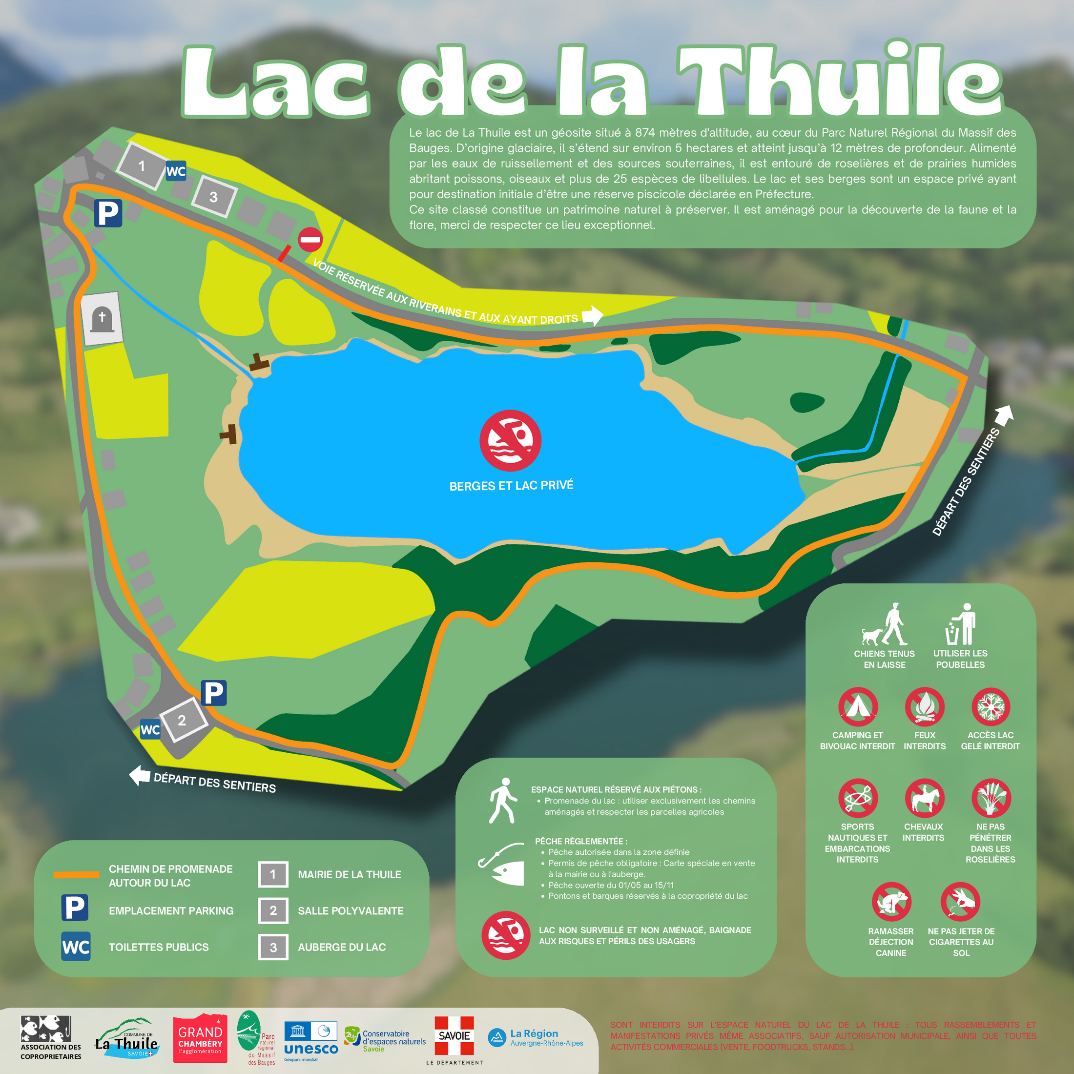 Panneau d'information du Lac de La Thuile en français